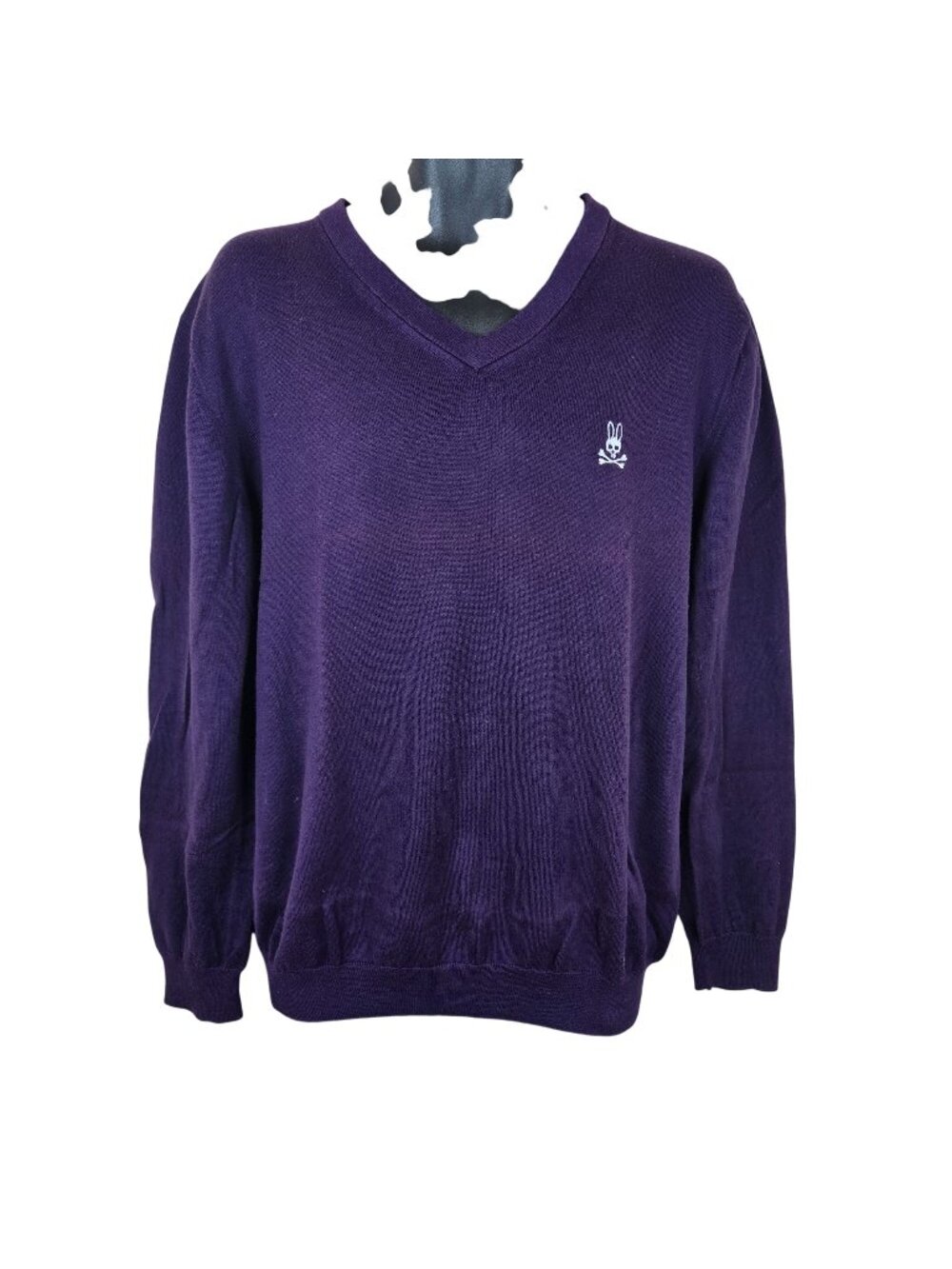 Psycho Bunny Mens Purple V-Neck Sweater Size L 100% Pima Cotton